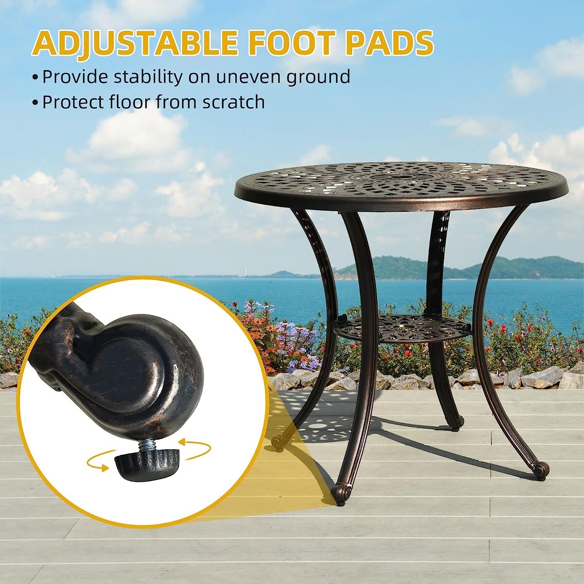 5-piece Bistro Set Cast Aluminum Patio Dining Sets with Umbrella Hole