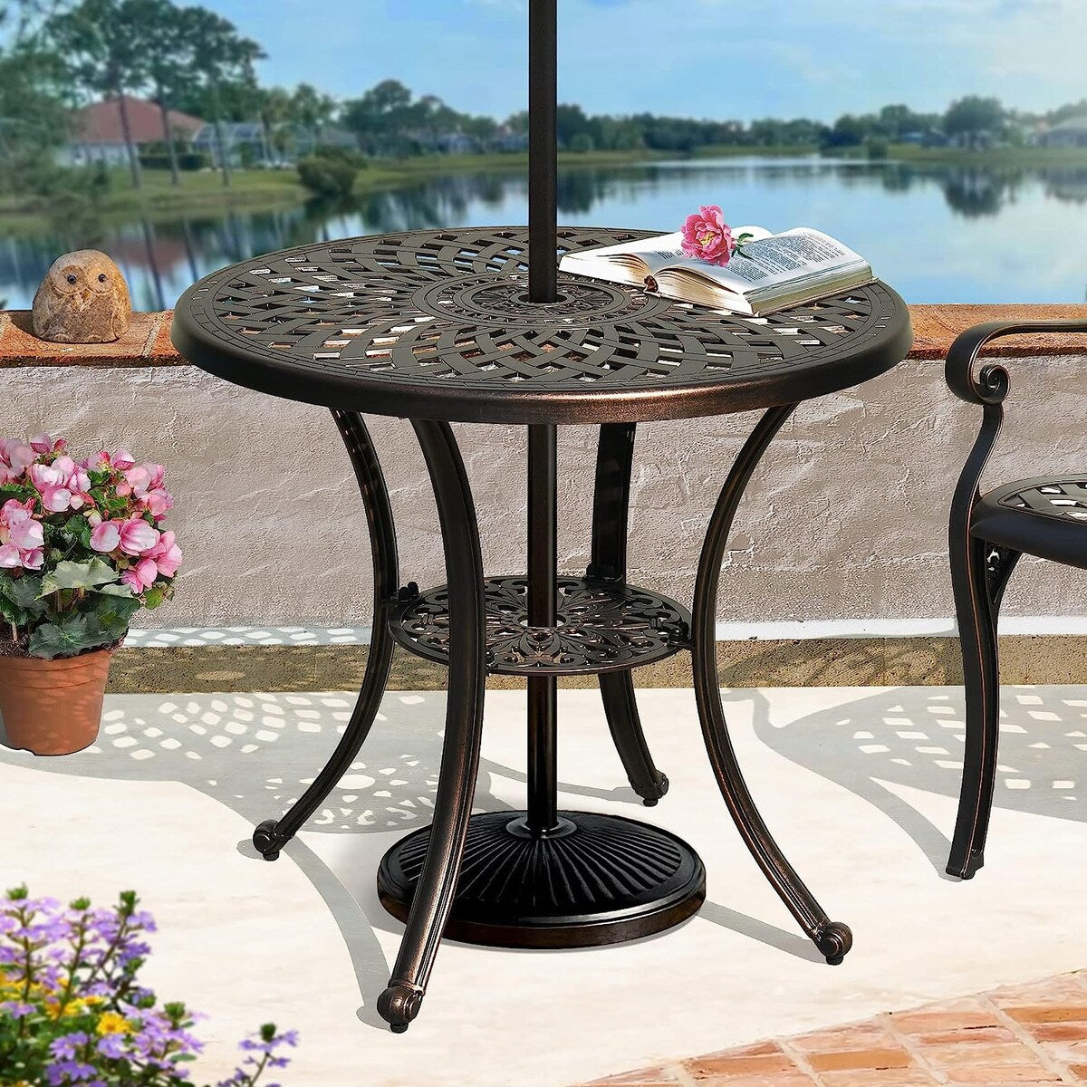 5-piece Bistro Set Cast Aluminum Patio Dining Sets with Umbrella Hole
