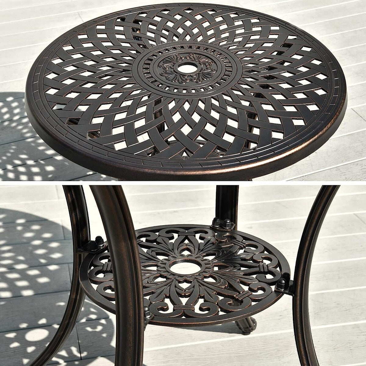 5-piece Bistro Set Cast Aluminum Patio Dining Sets with Umbrella Hole