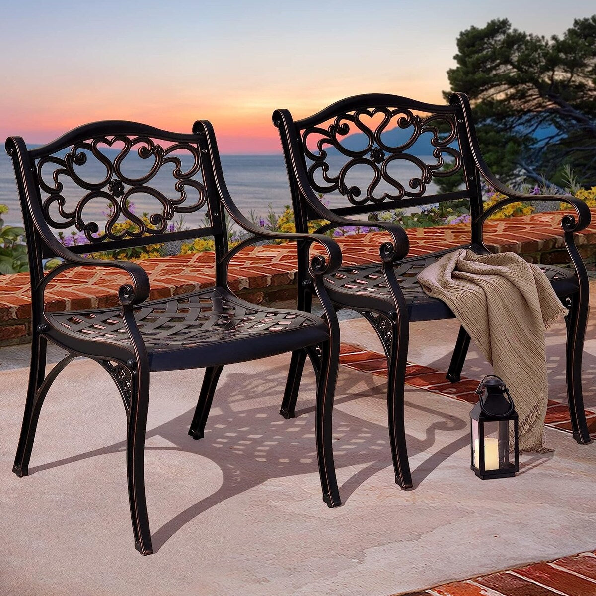 5-piece Bistro Set Cast Aluminum Patio Dining Sets with Umbrella Hole