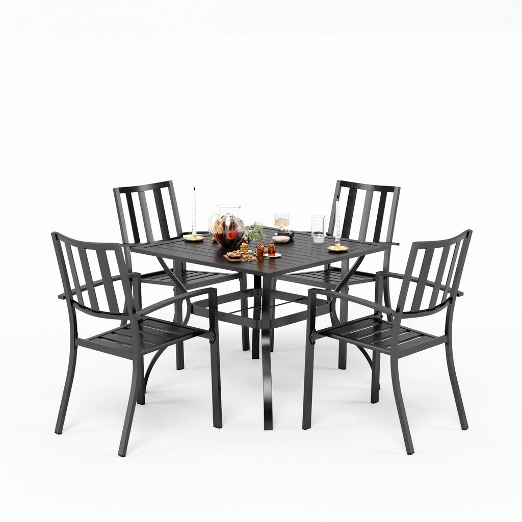 5-piece Outdoor E-coated Patio Dining Set with Stackable Chairs