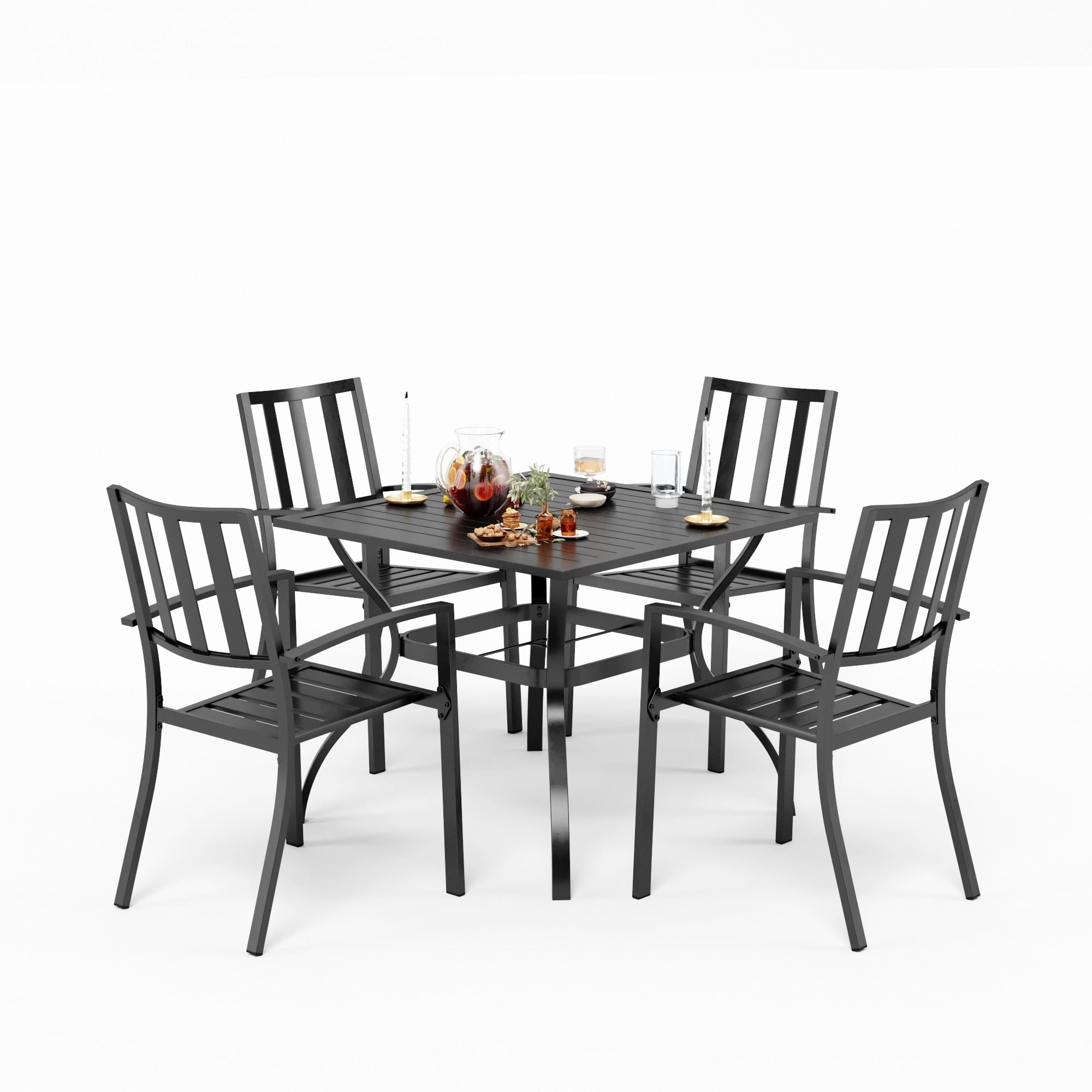 5-piece Outdoor E-coated Patio Dining Set with Stackable Chairs