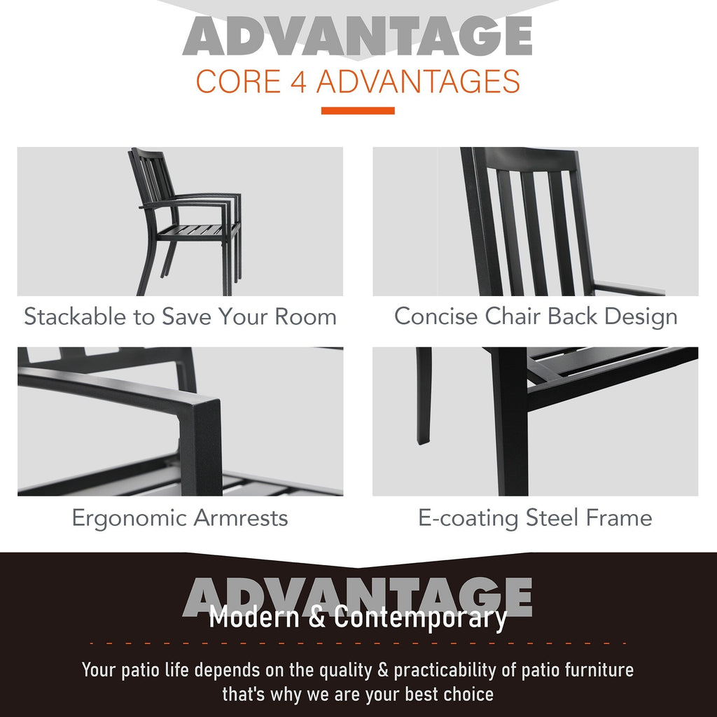 5-piece Outdoor E-coated Patio Dining Set with Stackable Chairs