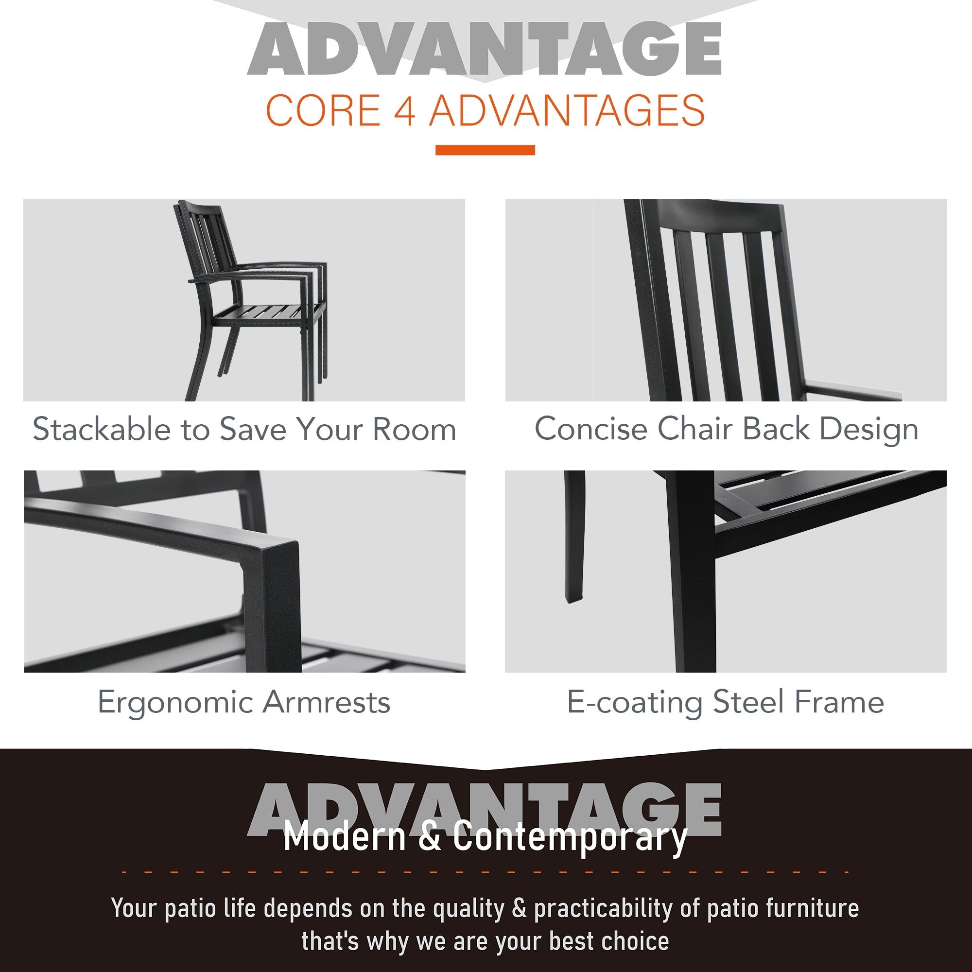 5-piece Outdoor E-coated Patio Dining Set with Stackable Chairs