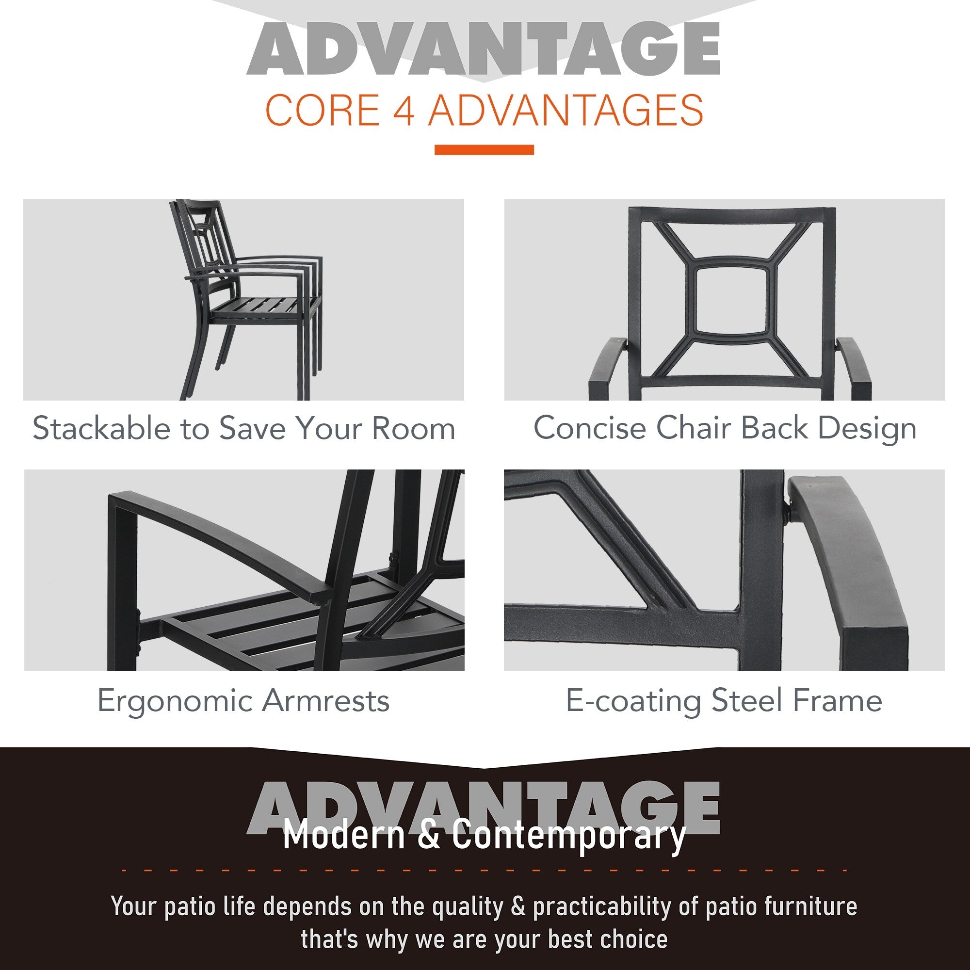 5-piece Outdoor E-coated Patio Dining Set with Stackable Chairs