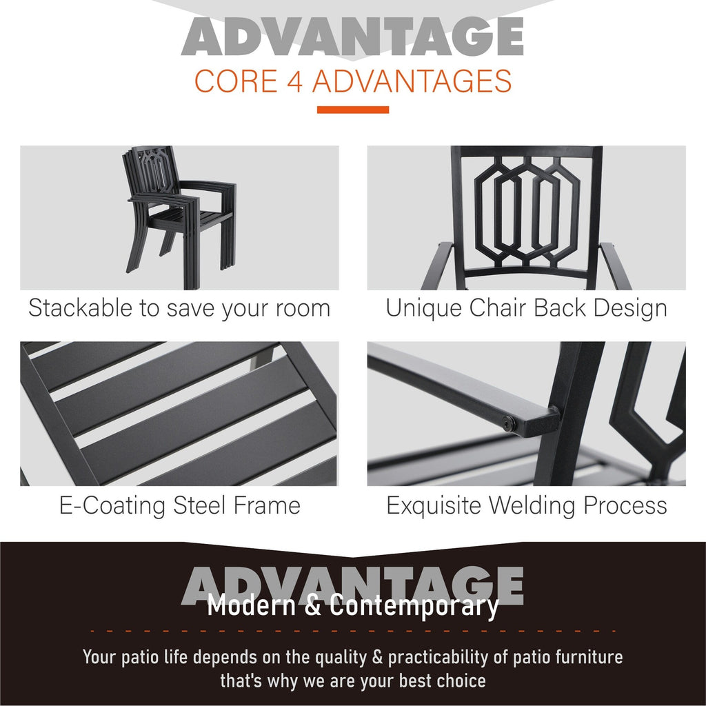 5-piece Outdoor E-coated Patio Dining Set with Stackable Chairs