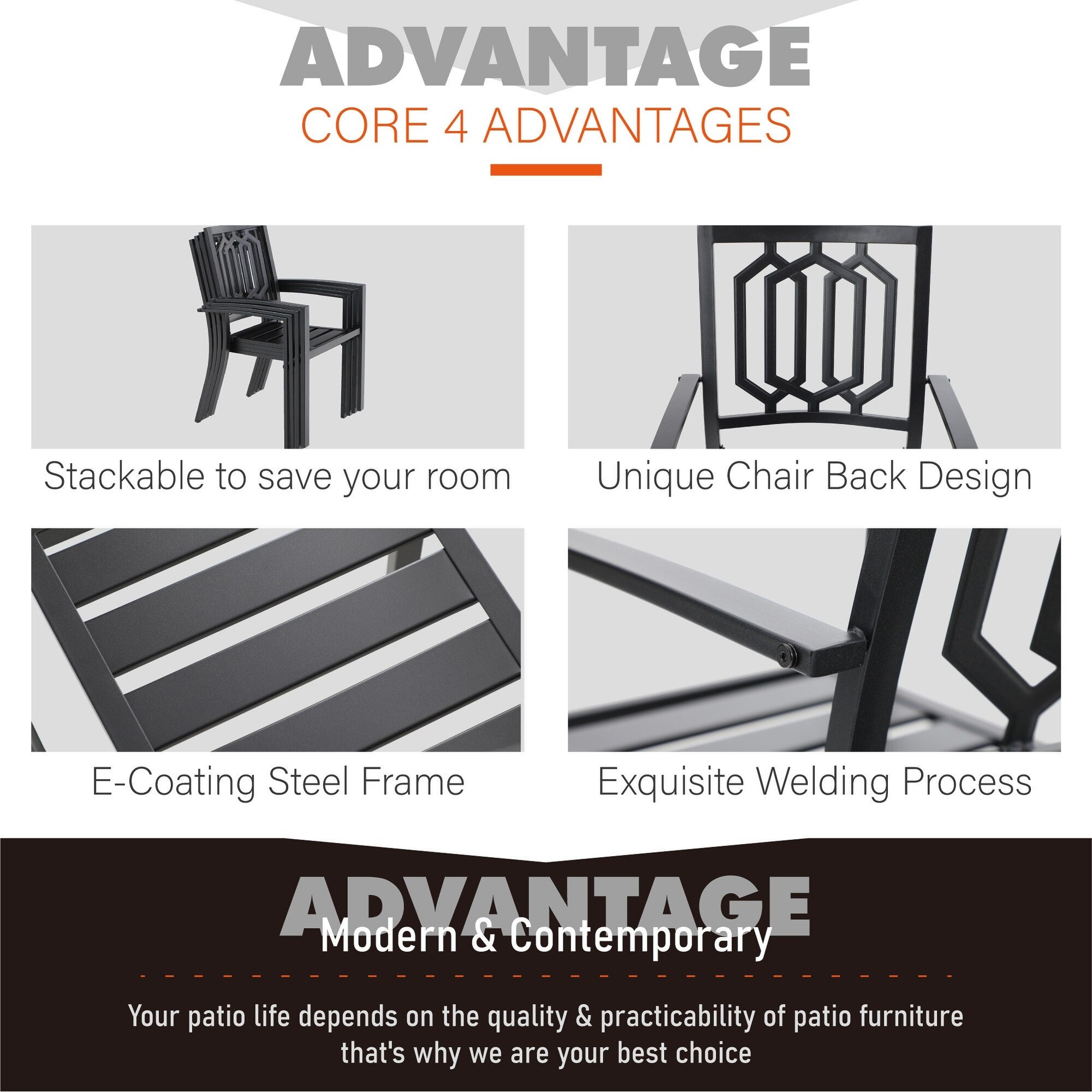 5-piece Outdoor E-coated Patio Dining Set with Stackable Chairs