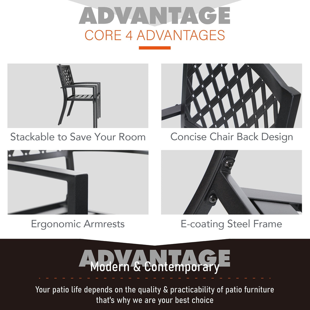 5-piece Outdoor E-coated Patio Dining Set with Stackable Chairs