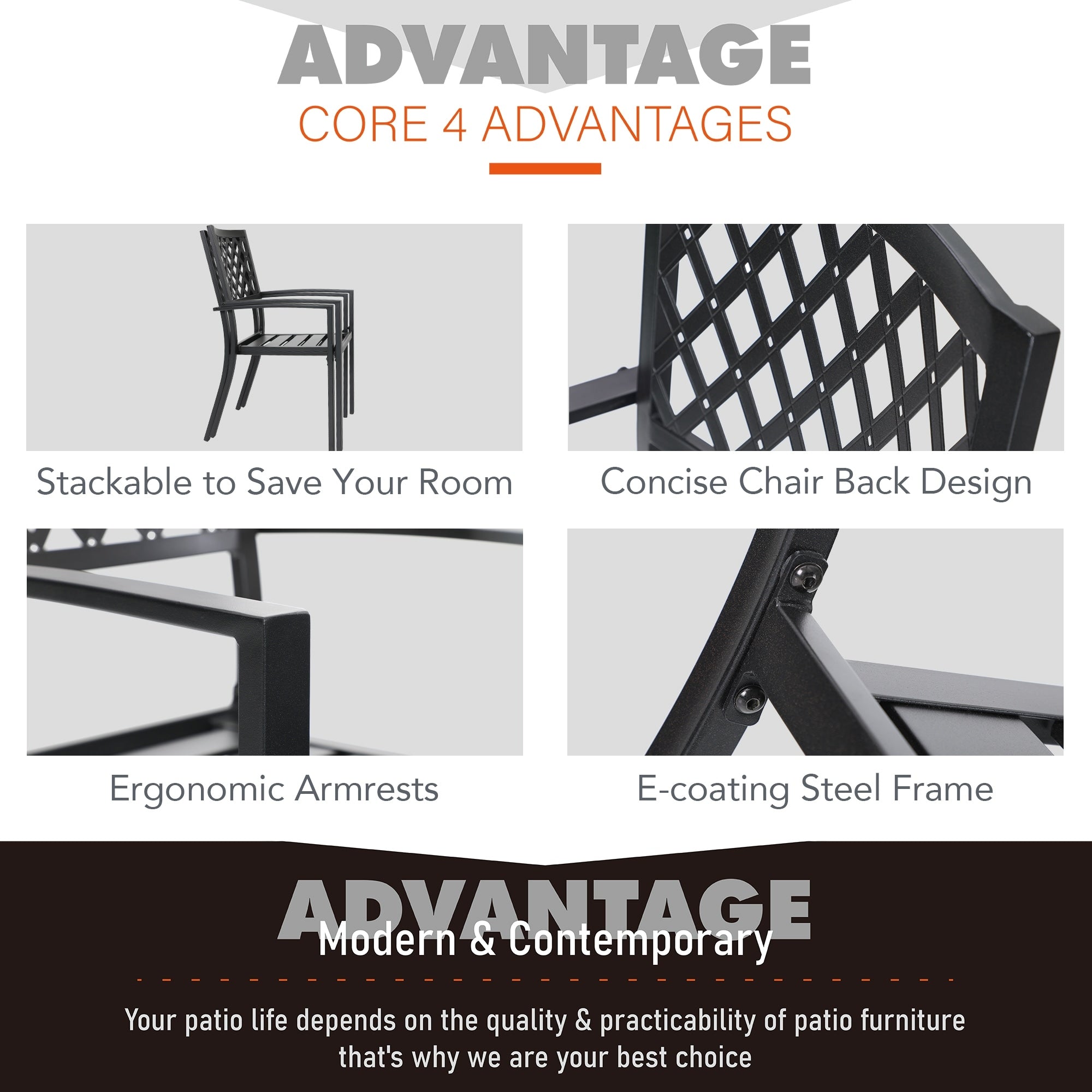 5-piece Outdoor E-coated Patio Dining Set with Stackable Chairs