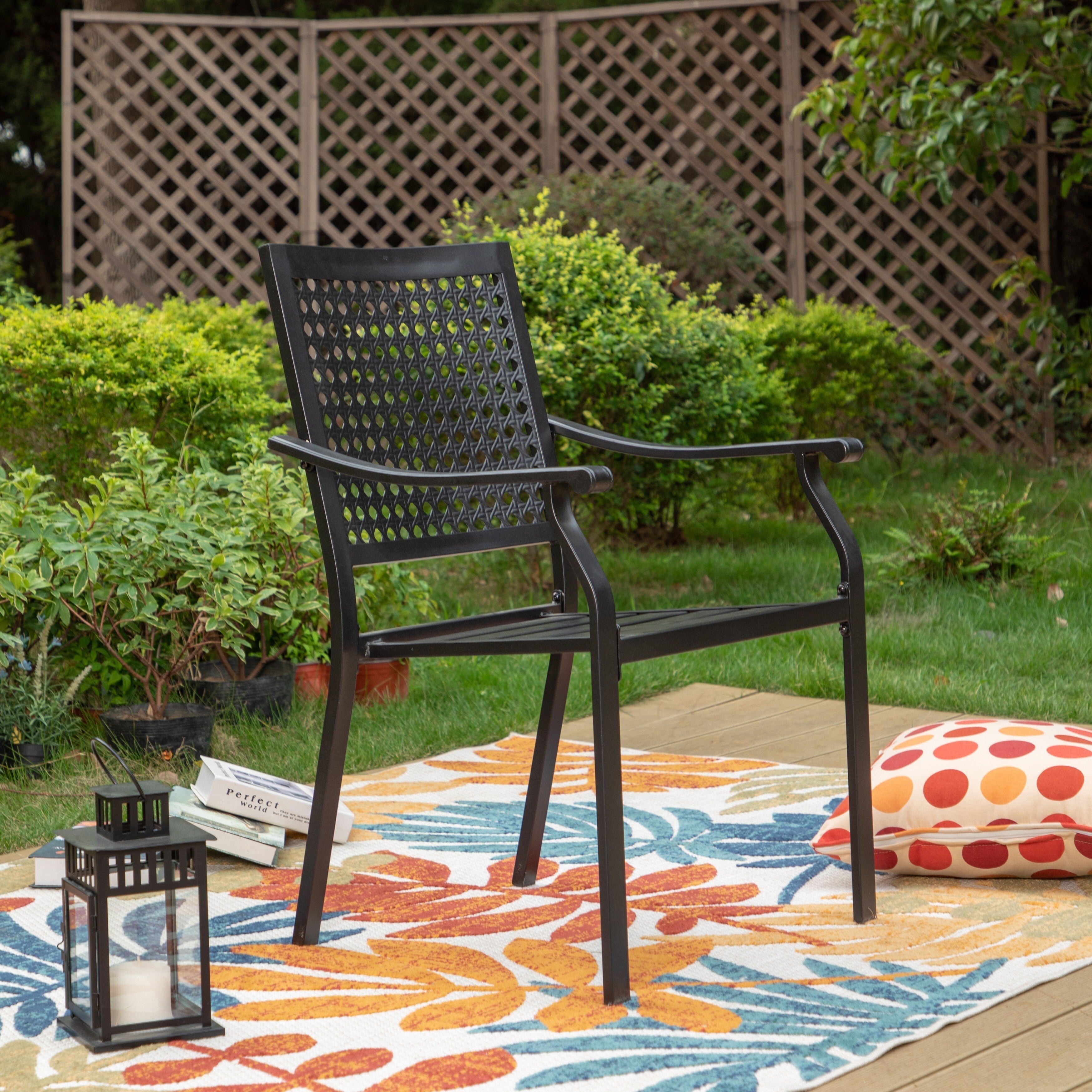 5-piece Outdoor E-coated Patio Dining Set with Stackable Chairs