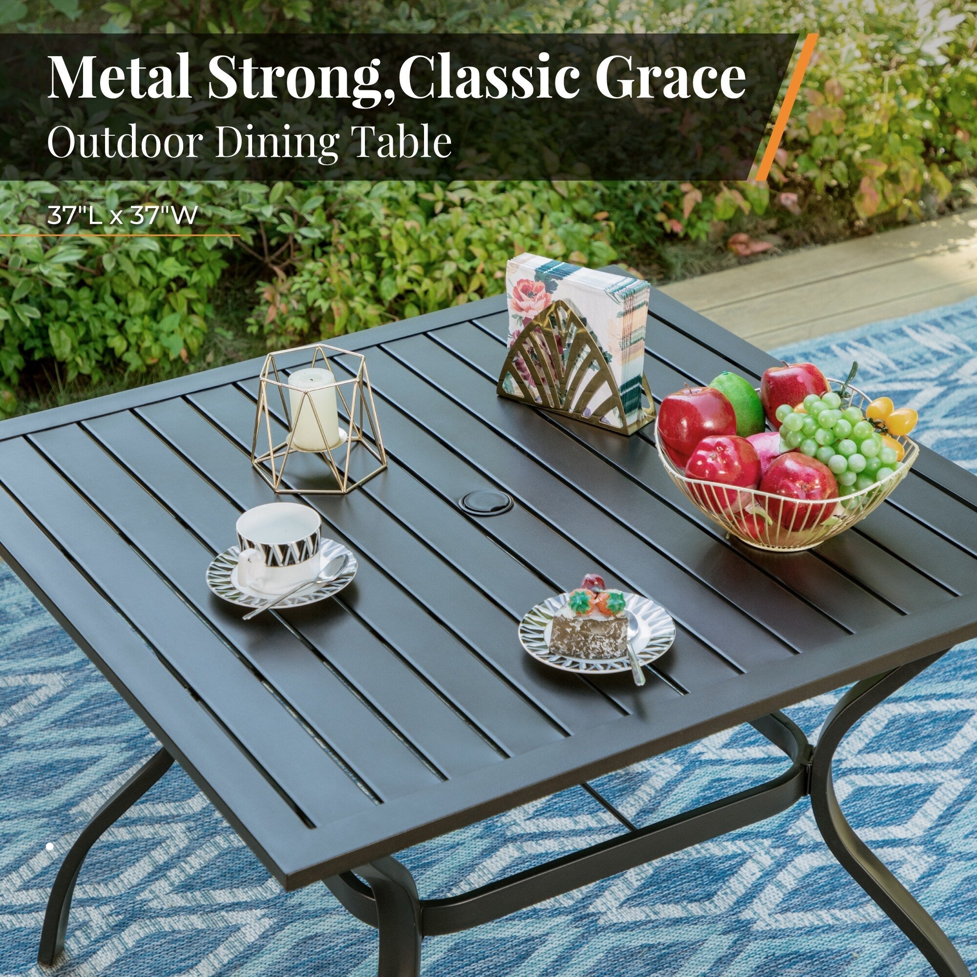 5-piece Outdoor E-coated Patio Dining Set with Stackable Chairs