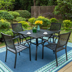5-piece Outdoor E-coated Patio Dining Set with Stackable Chairs