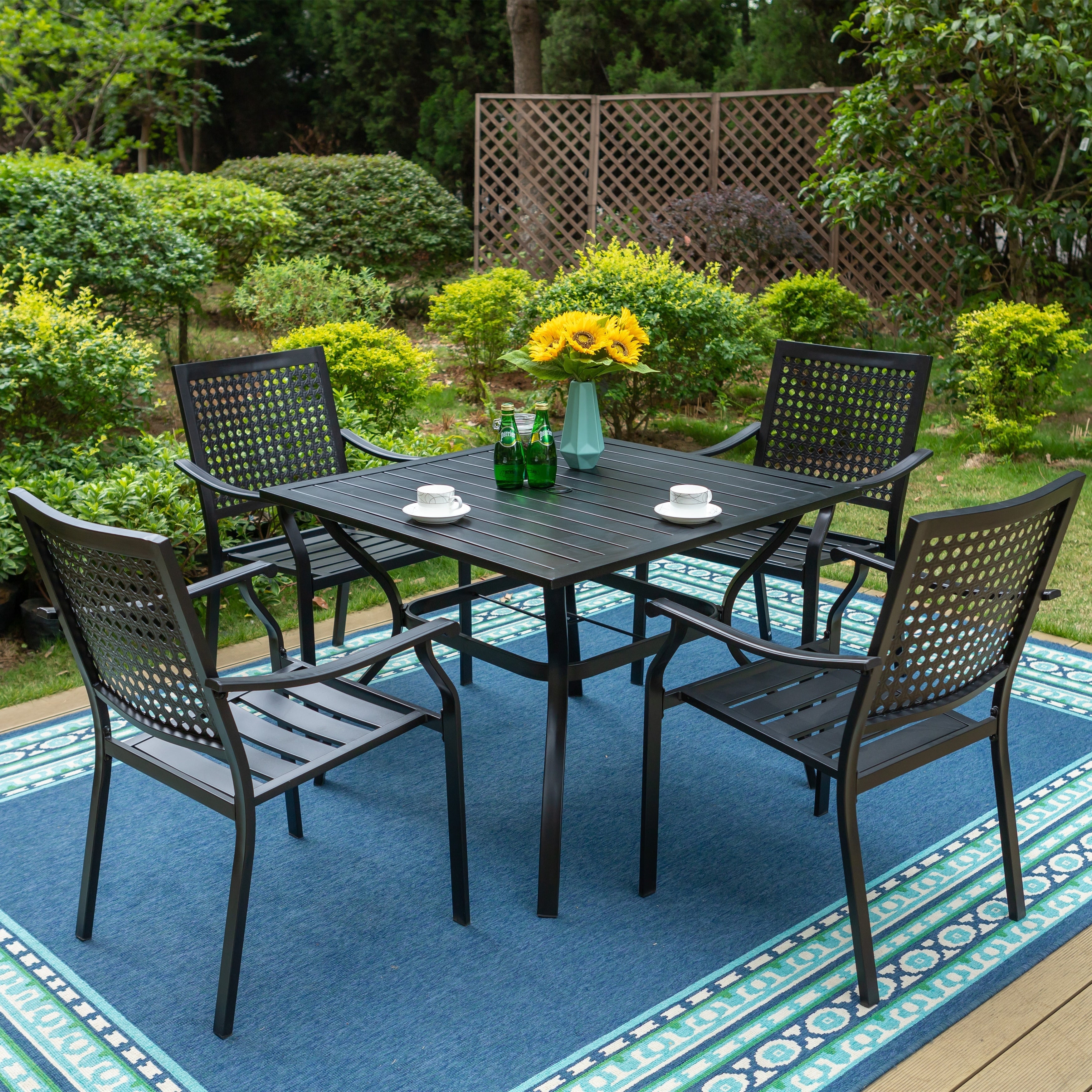 5-piece Outdoor E-coated Patio Dining Set with Stackable Chairs