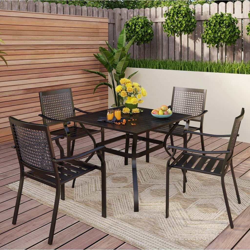 5-piece Outdoor E-coated Patio Dining Set with Stackable Chairs