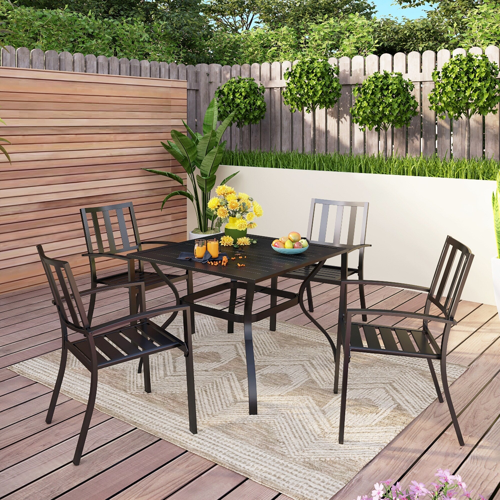 5-piece Outdoor E-coated Patio Dining Set with Stackable Chairs