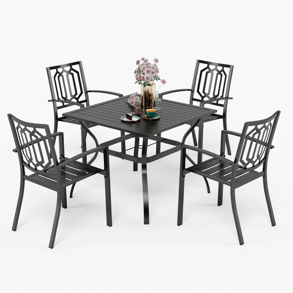 5-piece Outdoor E-coated Patio Dining Set with Stackable Chairs
