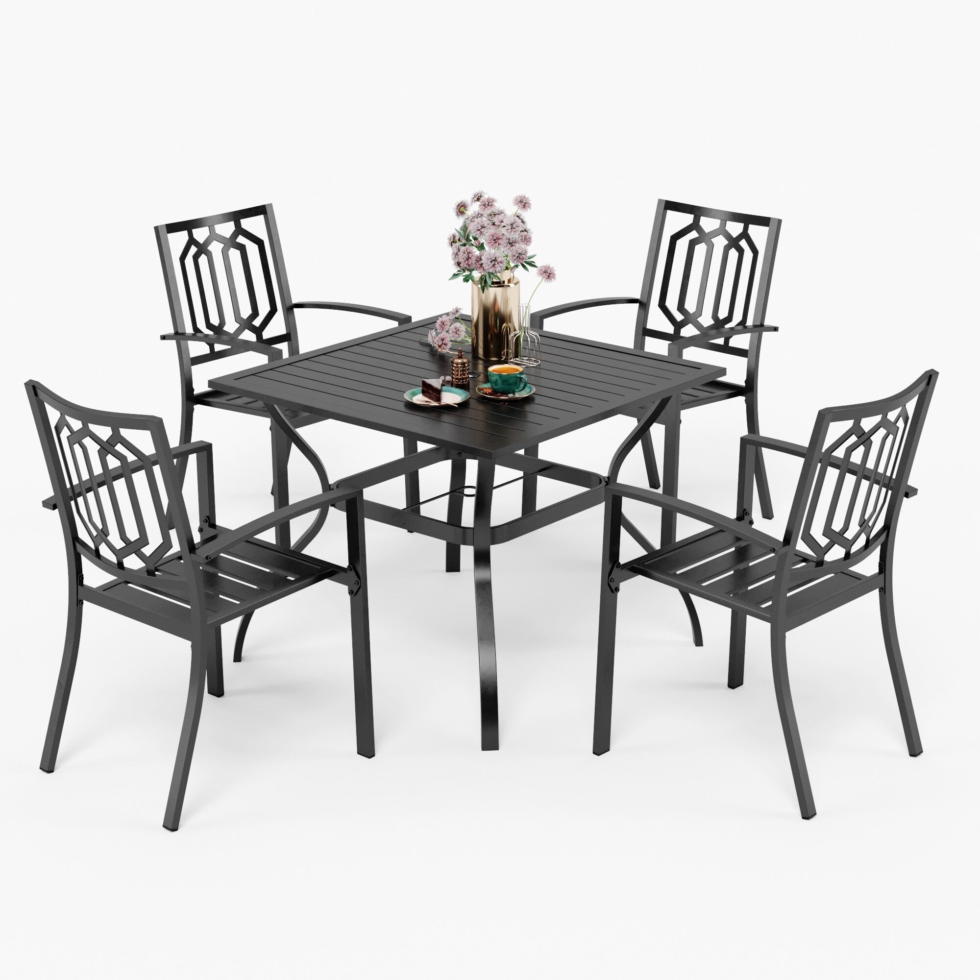 5-piece Outdoor E-coated Patio Dining Set with Stackable Chairs