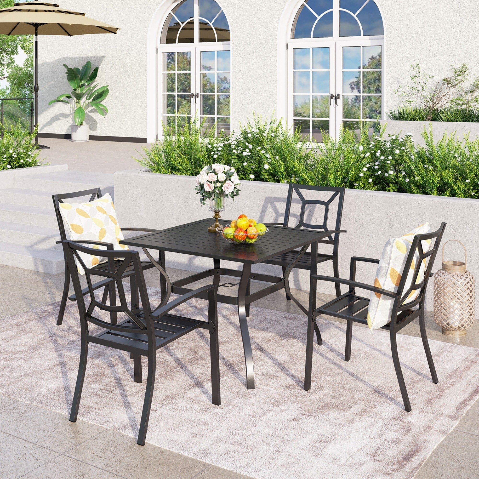 5-piece Outdoor E-coated Patio Dining Set with Stackable Chairs