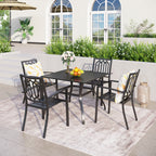 5-piece Outdoor E-coated Patio Dining Set with Stackable Chairs