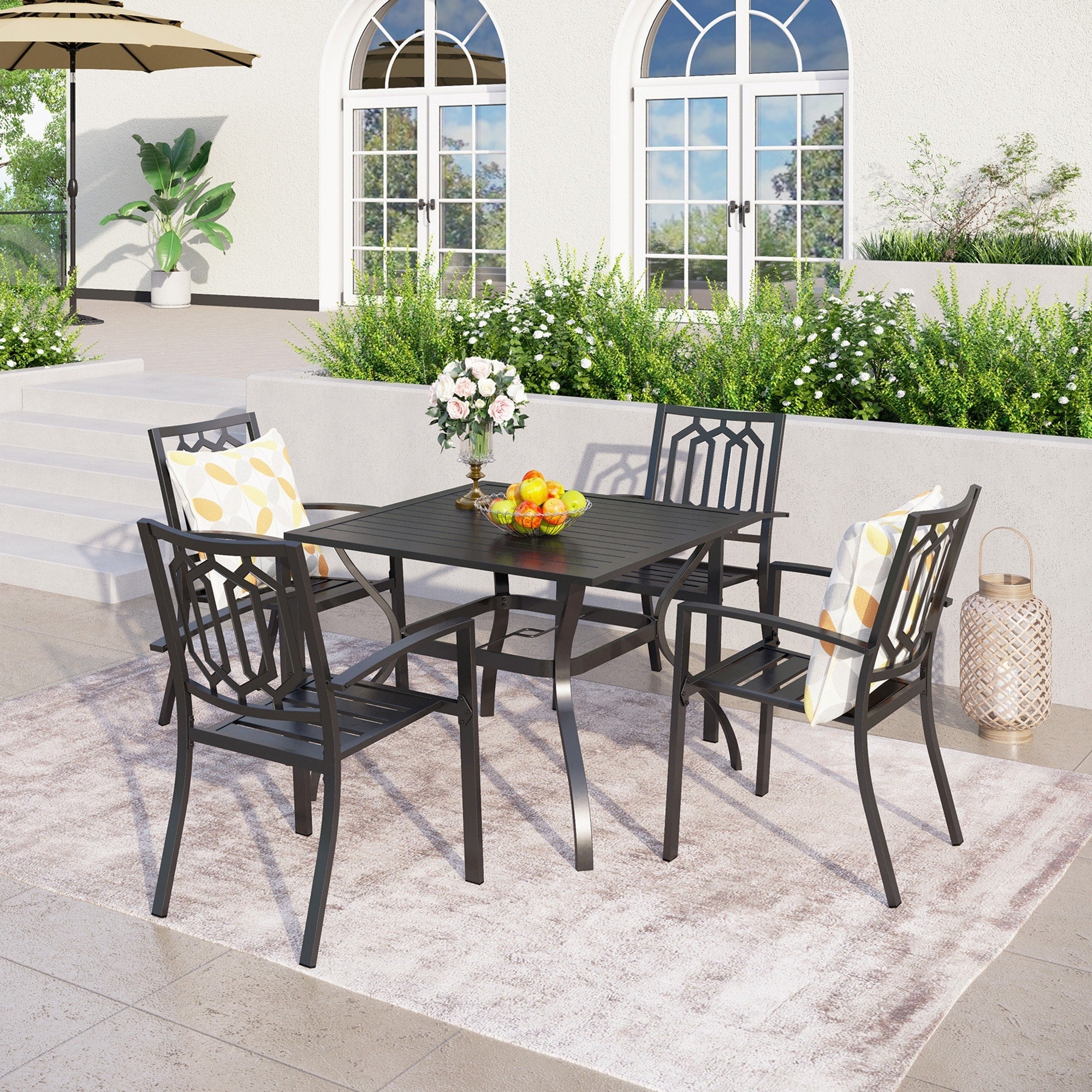 5-piece Outdoor E-coated Patio Dining Set with Stackable Chairs