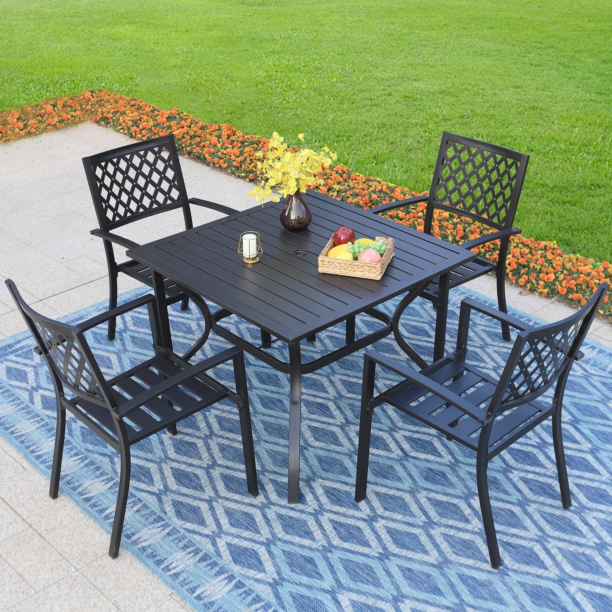5-piece Outdoor E-coated Patio Dining Set with Stackable Chairs