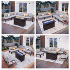10-Seat Patio Sectional sofa set, E-coating Steel frame Conversation Sets with Built-in Side Table , Grey Cushion