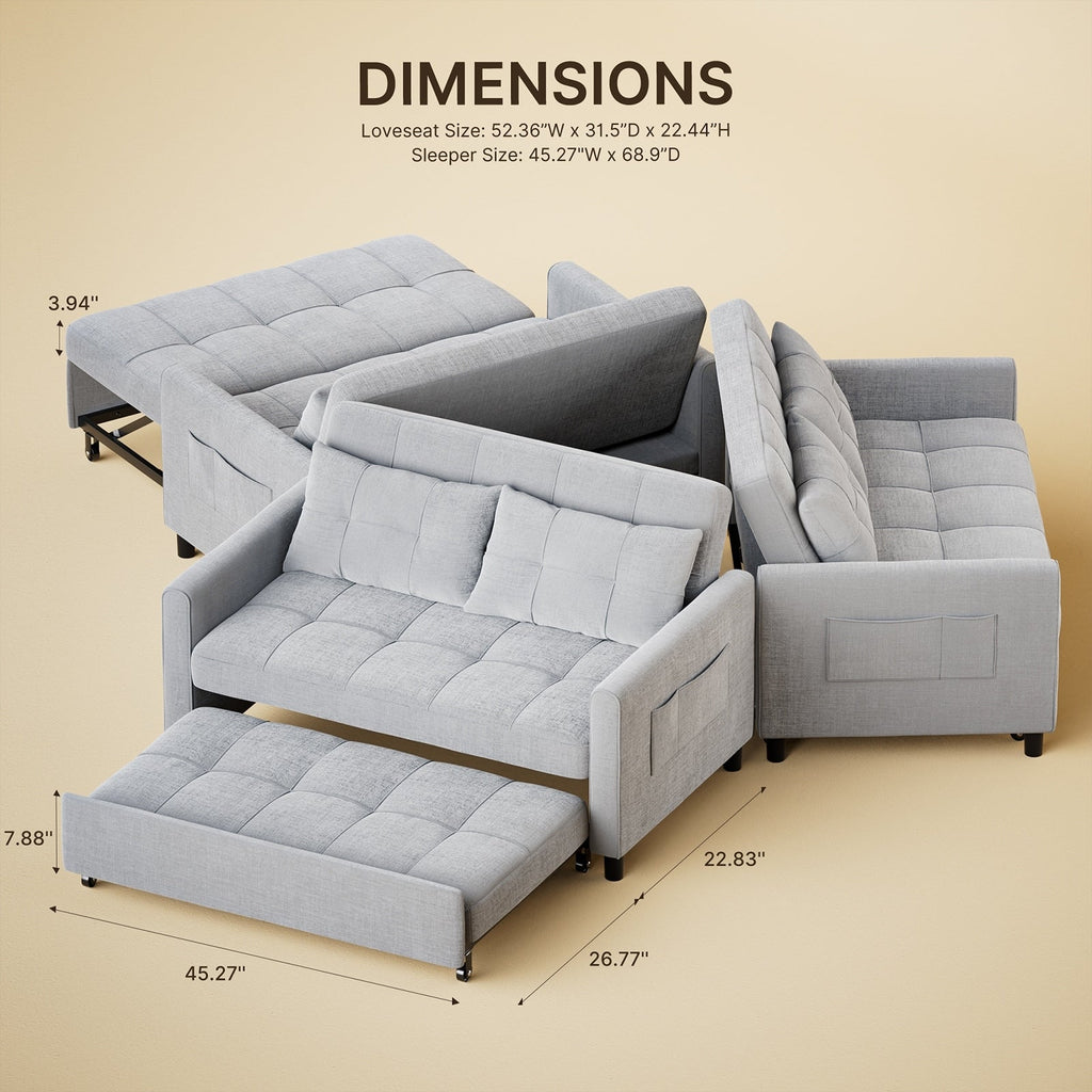 3-in-1 Convertible Sofa Bed Lounger Chaise Loveseat with Pull-up Bed, Velvet / cloth