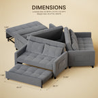 3-in-1 Convertible Sofa Bed Lounger Chaise Loveseat with Pull-up Bed, Velvet / cloth
