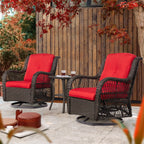 3-Piece Outdoor Brown Wicker Swivel Rocking Chairs Set