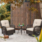 3-Piece Outdoor Brown Wicker Swivel Rocking Chairs Set