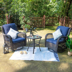 3-Piece Outdoor Brown Wicker Swivel Rocking Chairs Set