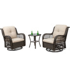 3-Piece Outdoor Brown Wicker Swivel Rocking Chairs Set