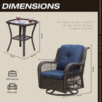 3-Piece Outdoor Brown Wicker Swivel Rocking Chairs Set