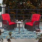 3-Piece Outdoor Brown Wicker Swivel Rocking Chairs Set