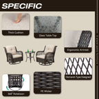 3-Piece Outdoor Brown Wicker Swivel Rocking Chairs Set