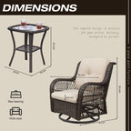 3-Piece Outdoor Brown Wicker Swivel Rocking Chairs Set