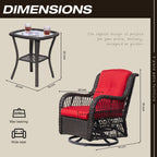 3-Piece Outdoor Brown Wicker Swivel Rocking Chairs Set