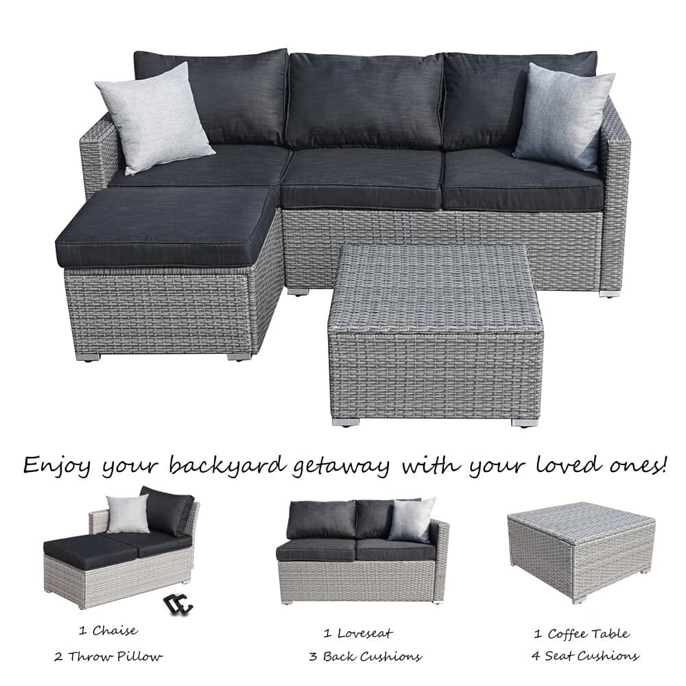 3-piece Outdoor Sectional Furniture All-weather Wicker Patio Conversation sets, Beige