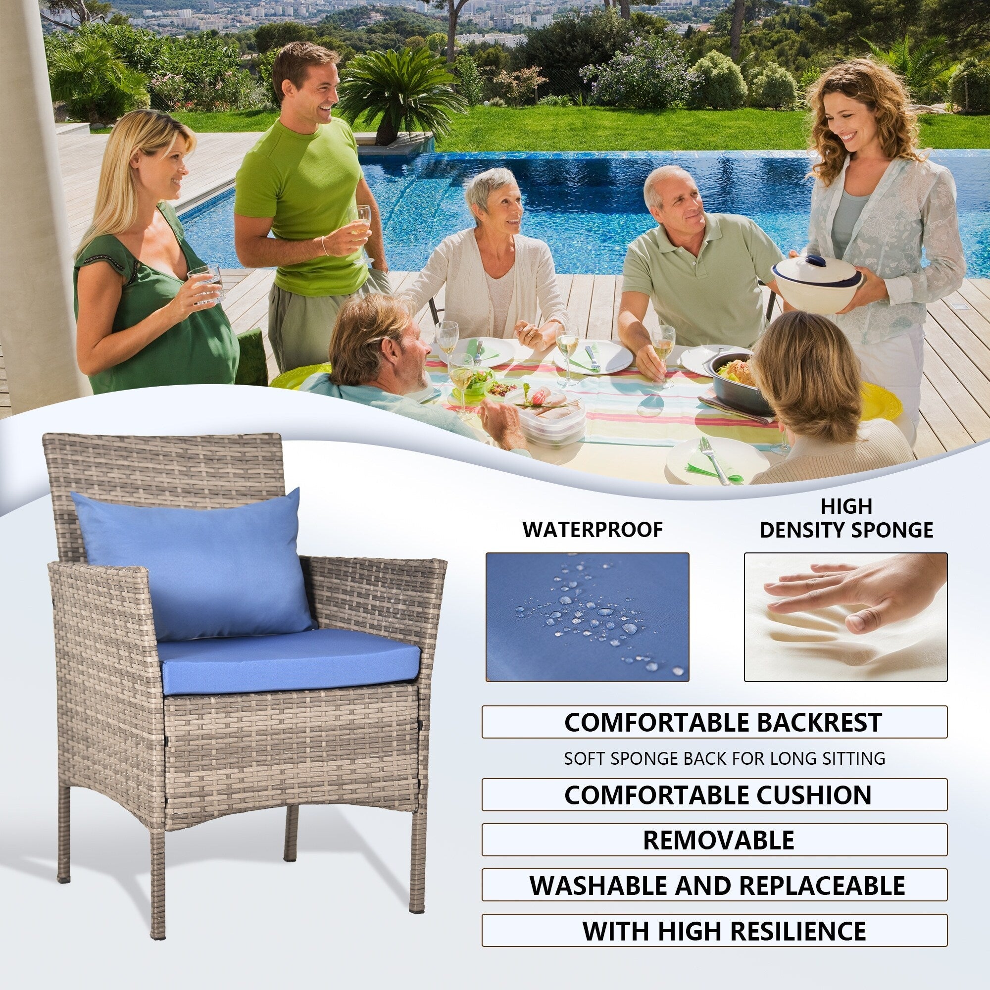 3 Piece Patio Conversation Bistro Set Outdoor Chat Furniture,Wicker Chairs and Storable Table Set,Porch Balcony Furniture Set