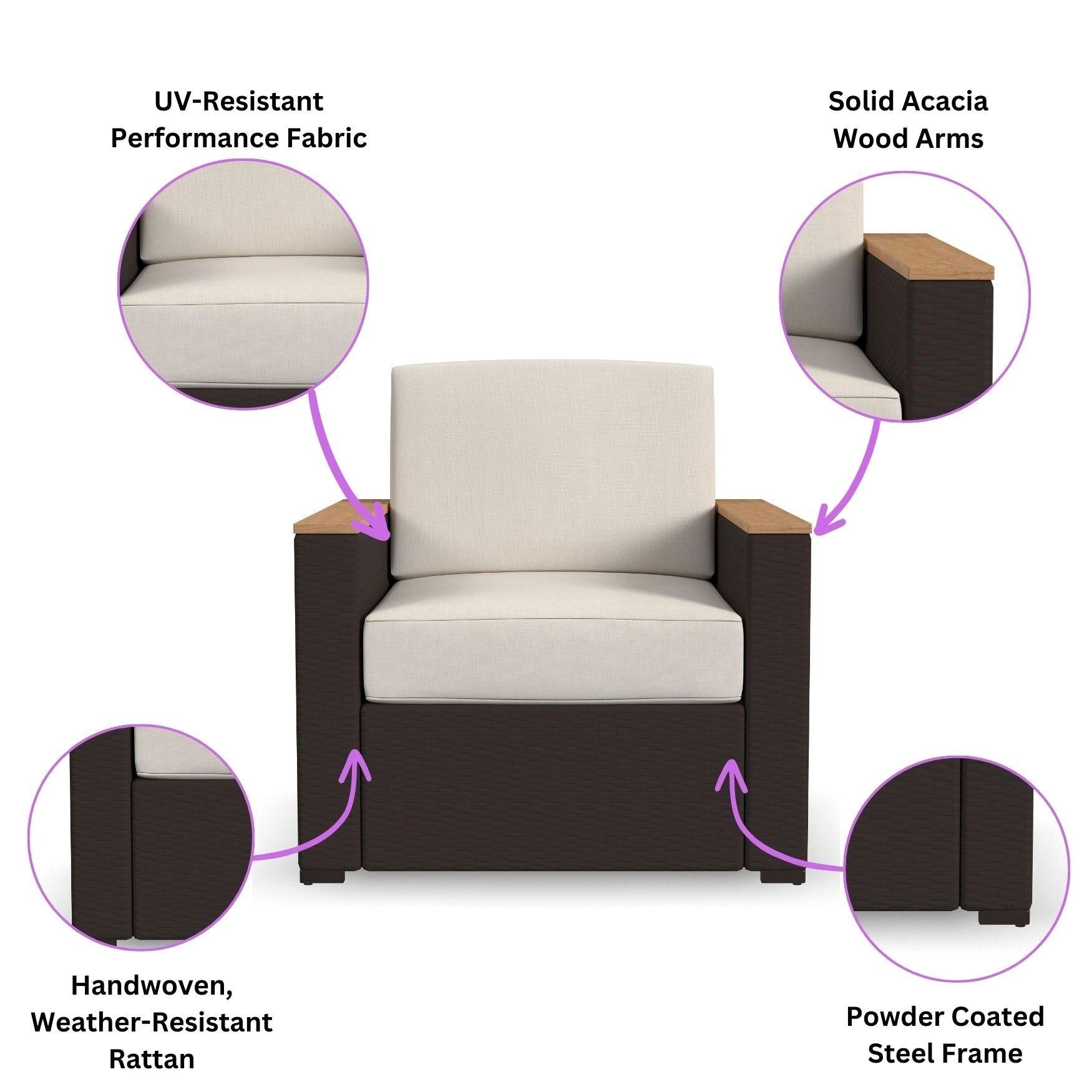 4-Piece Palm Springs Outdoor Rattan Armchair and Ottoman Set with Cushions by Homestyles