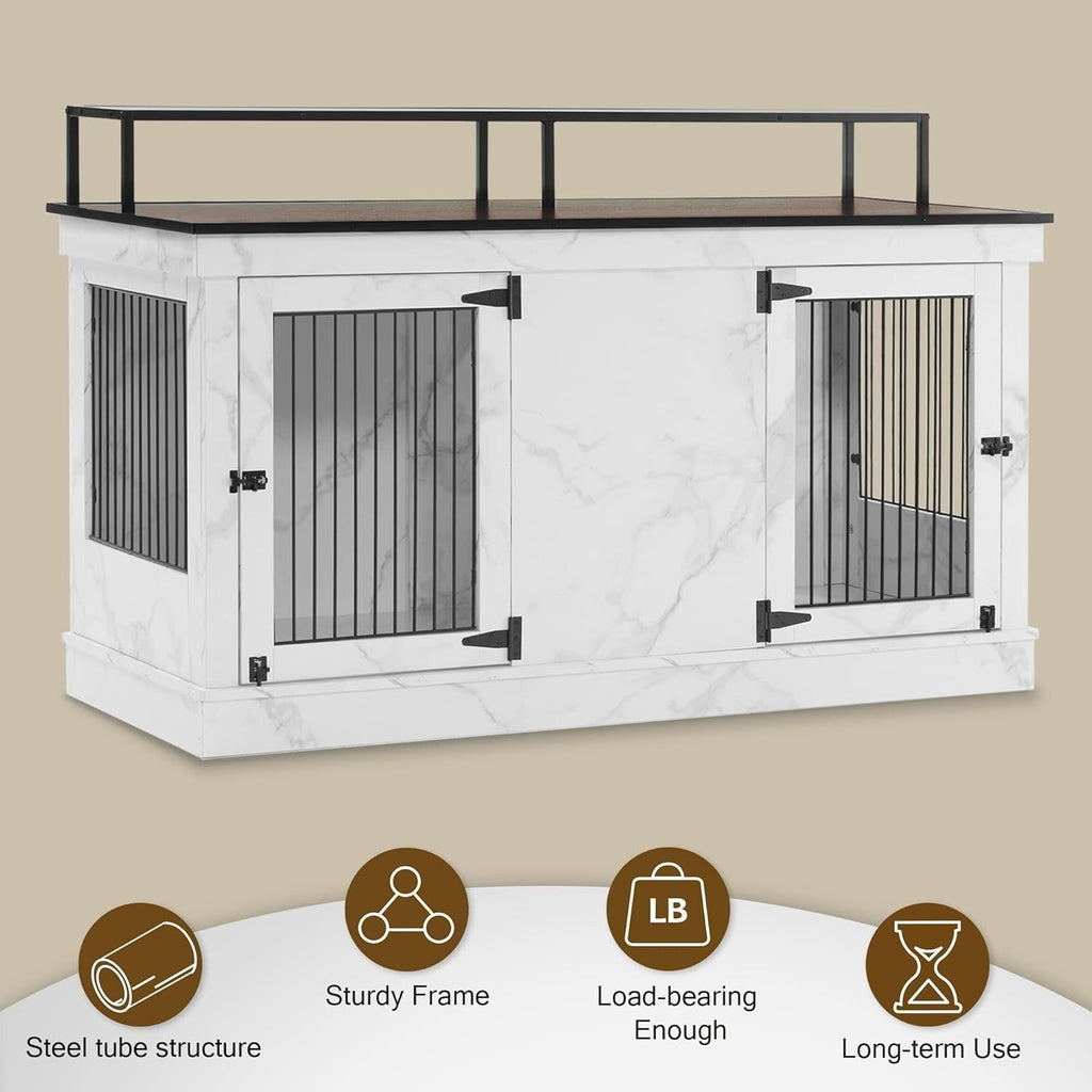 Mcombo Large Dog Crate Furniture TV Stand,Wooden Dog Kennel with Double Doors 1861