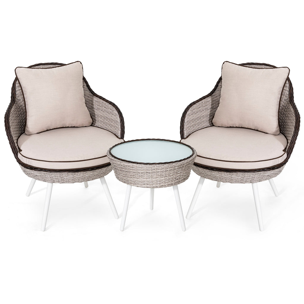 3-Piece Bistro Wicker Rattan Outdoor Sets With Cusions