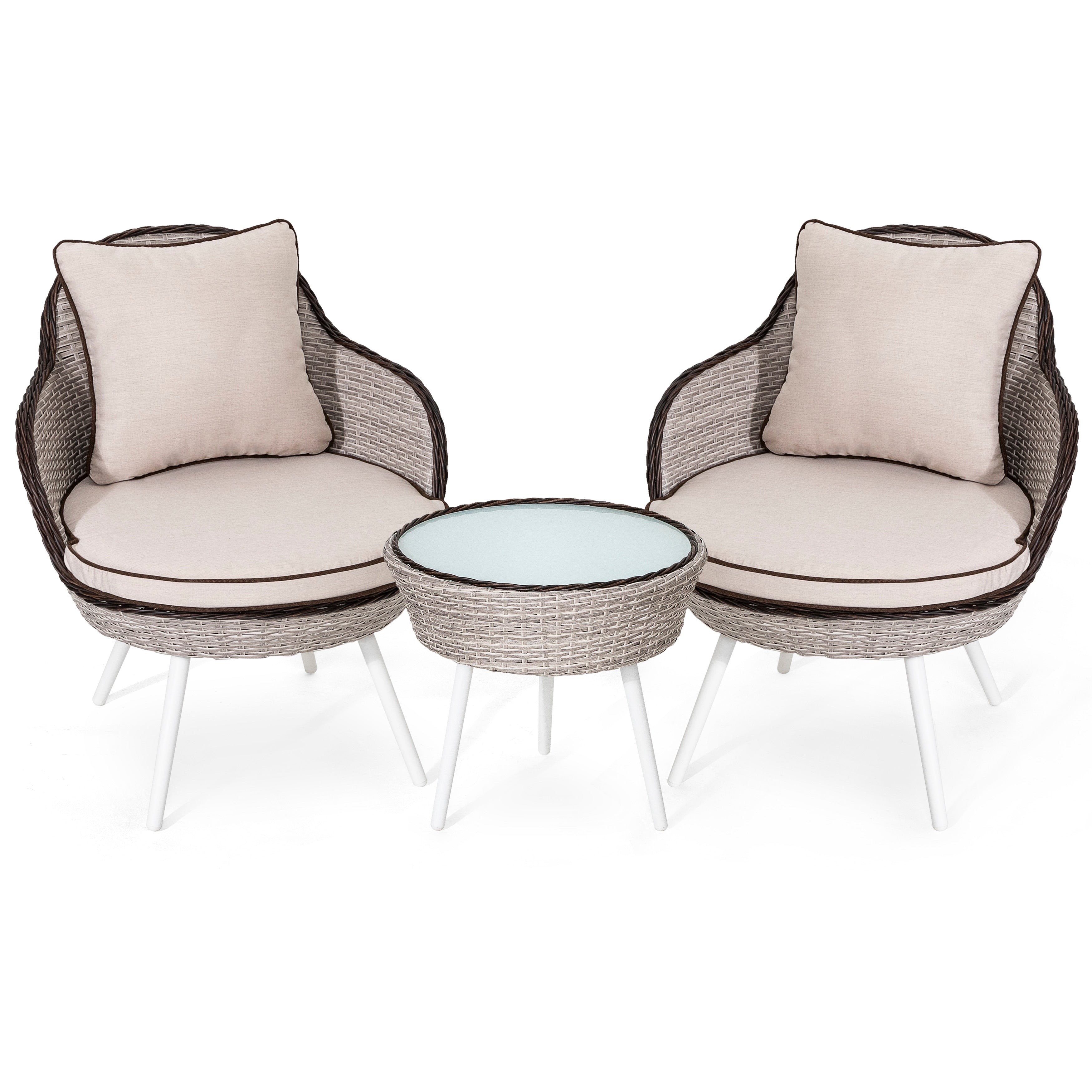 3-Piece Bistro Wicker Rattan Outdoor Sets With Cusions