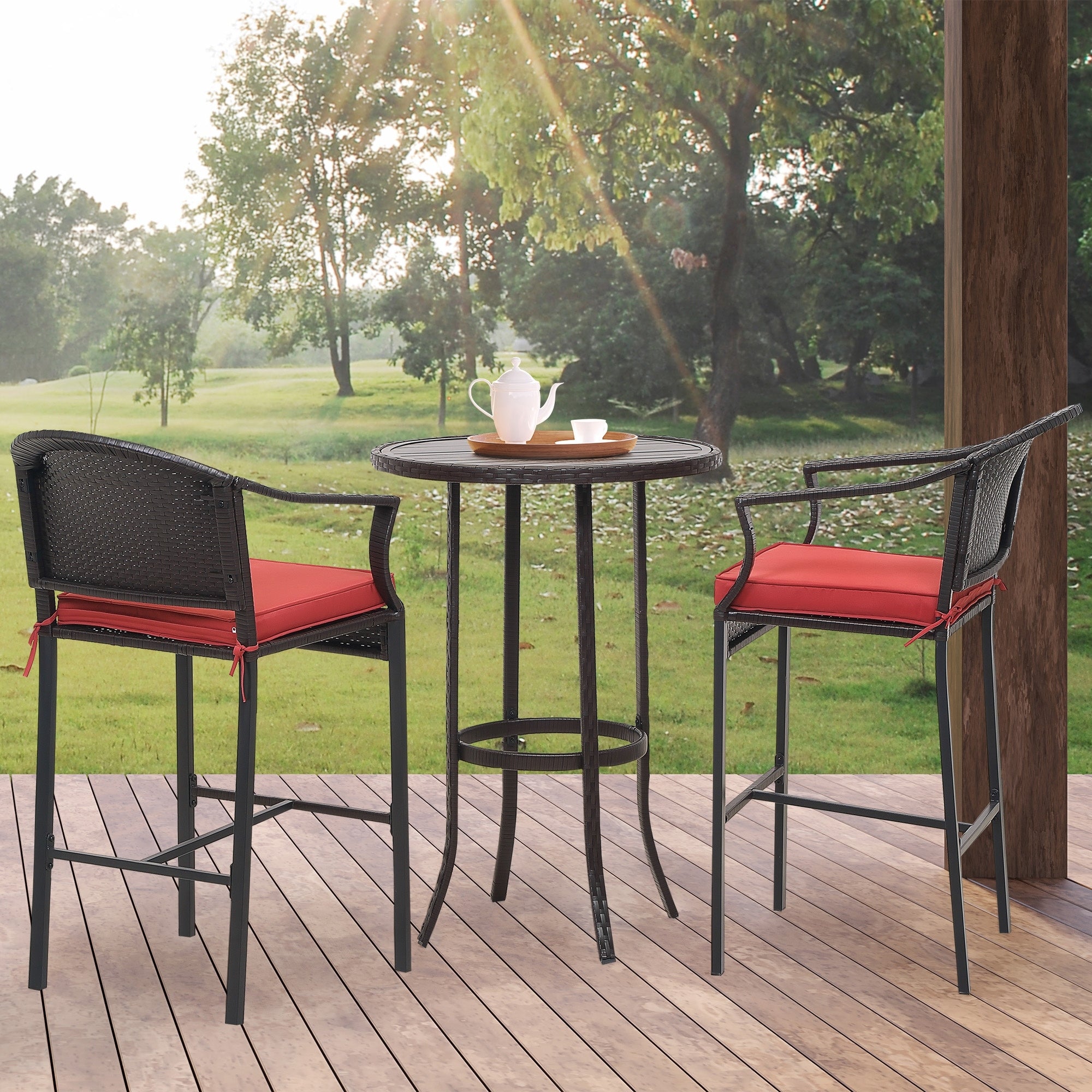 3-piece Outdoor Bar Set with Iron Table Top