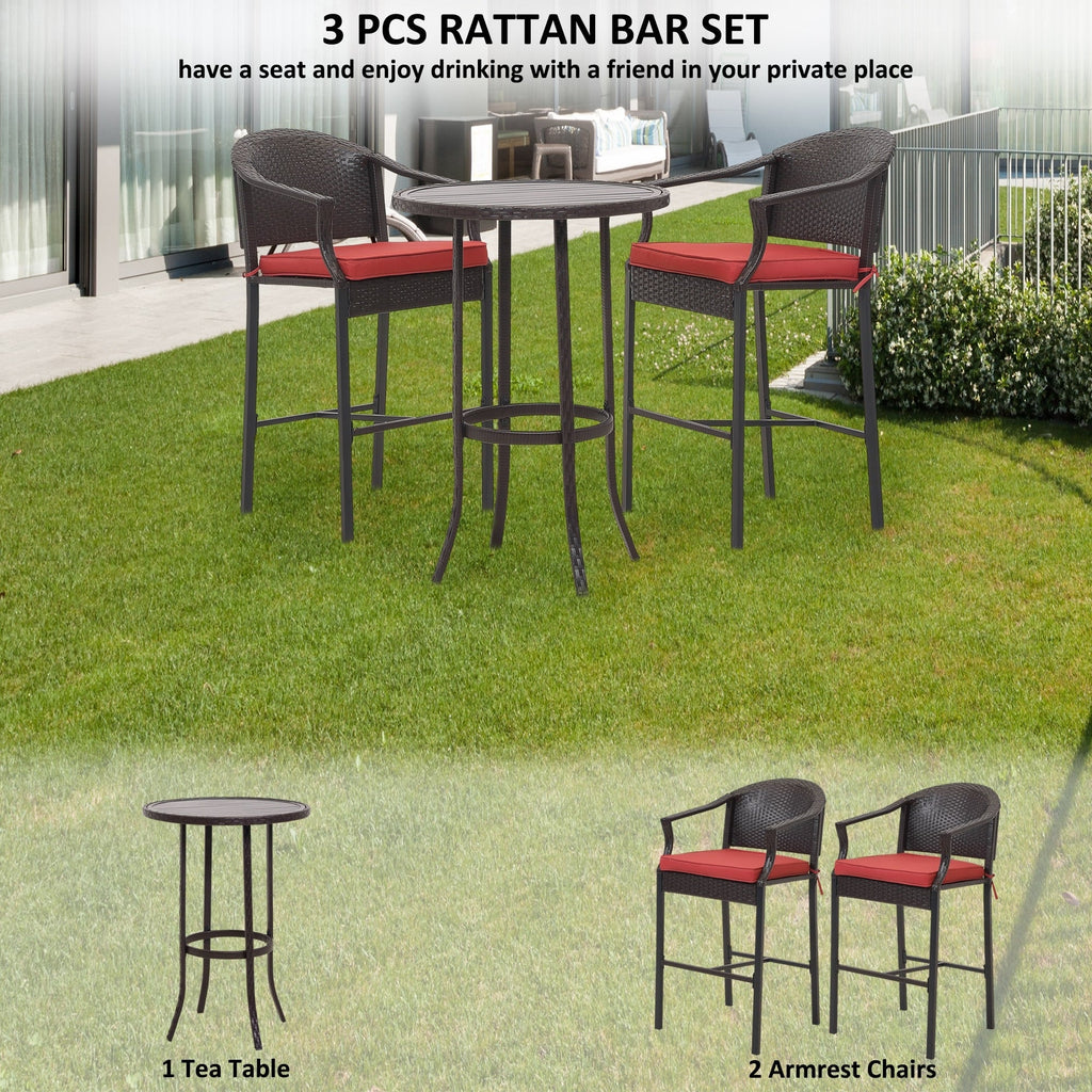 3-piece Outdoor Bar Set with Iron Table Top