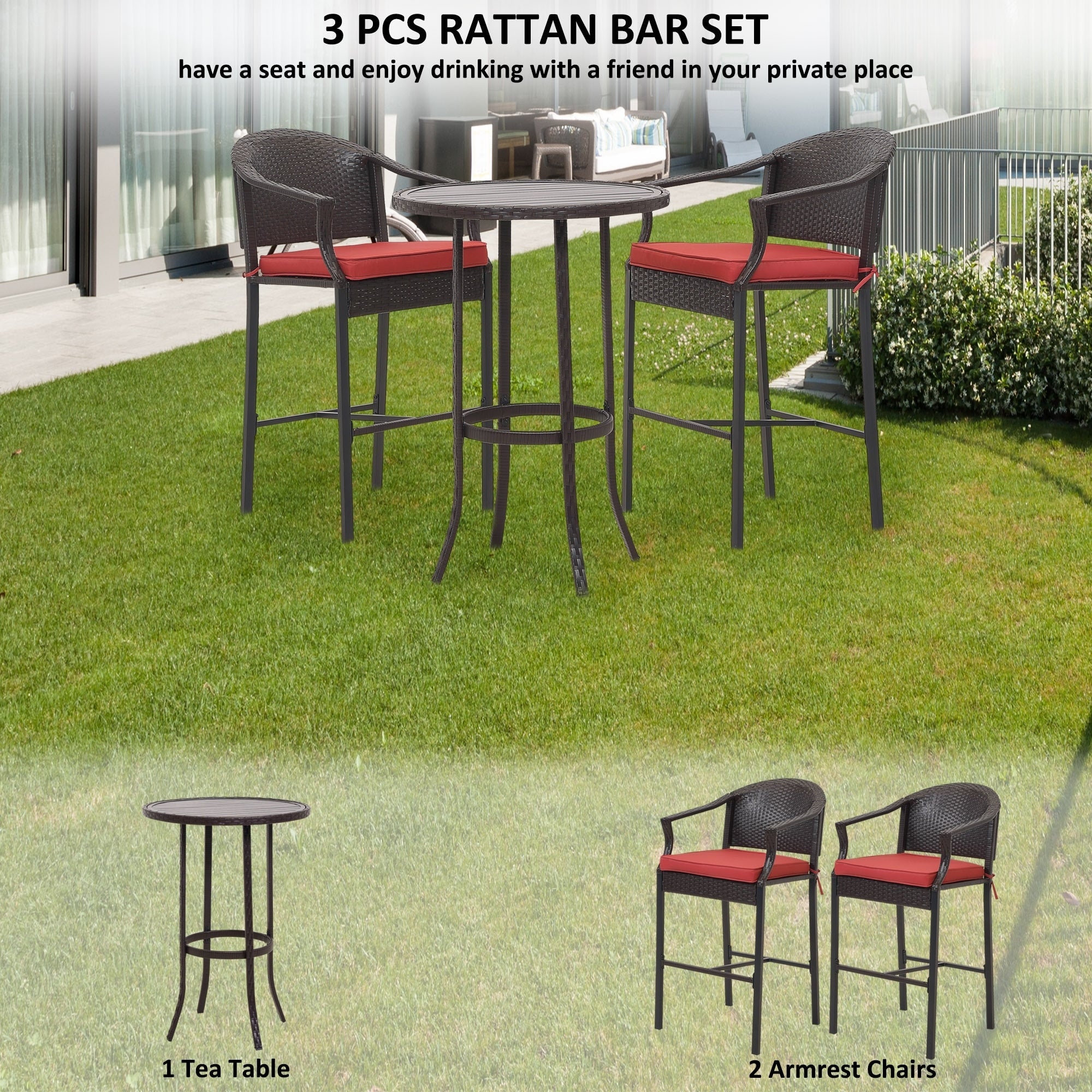 3-piece Outdoor Bar Set with Iron Table Top
