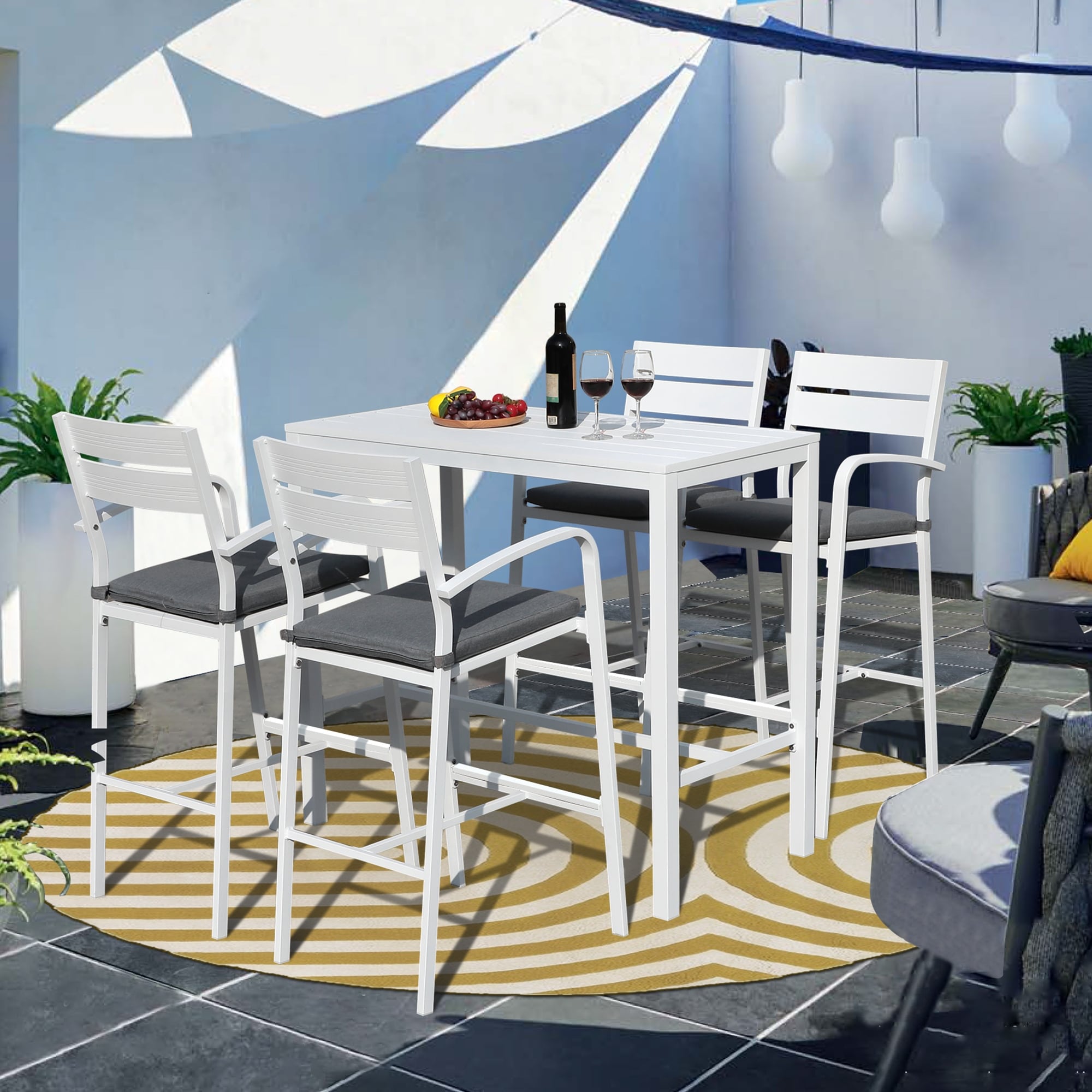 5-Piece Patio Aluminum Bar Set Outdoor Dining Set