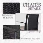 3 Piece Patio Bistro Set Outdoor Furniture Set with Glass Table, Rattan Conversation Sets for Porch Garden Balcony
