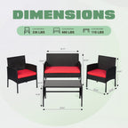 4 Piece Patio Conversation Wicker Furniture Set, Outdoor Rattan Sectional Furniture Set With Cushions for Yard Garden