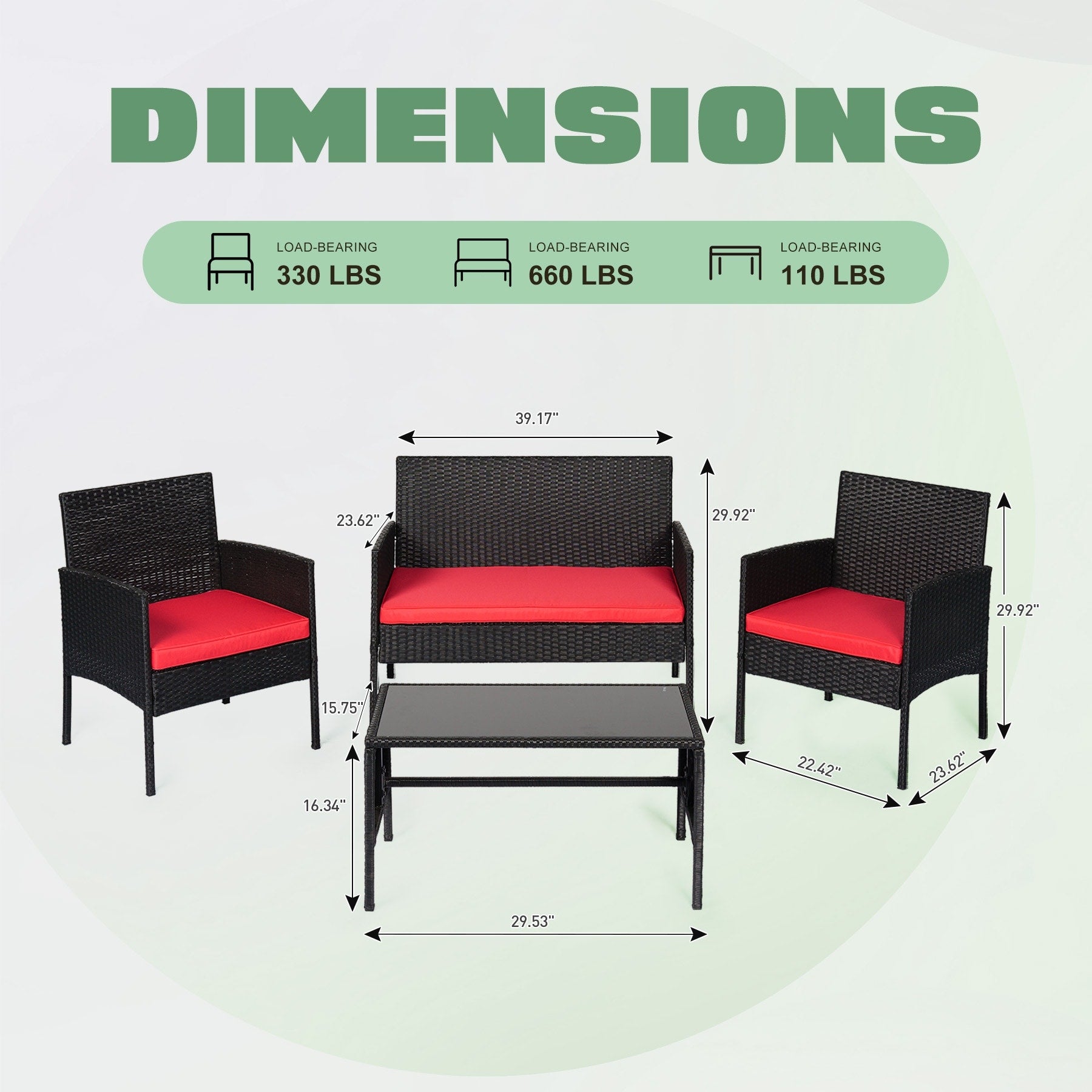 4 Piece Patio Conversation Wicker Furniture Set, Outdoor Rattan Sectional Furniture Set With Cushions for Yard Garden